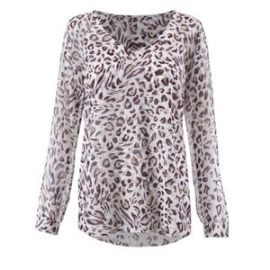 CAbi Sheer Leopard Long Sleeve V-Neck Blouse
